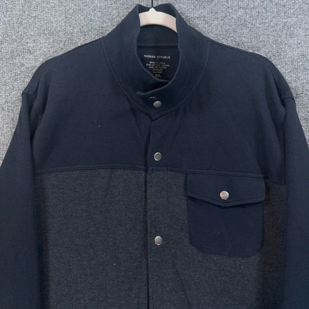Banana Republic Jacket Mens XXL Blue Colorblock Snap Front Mock Neck Utility